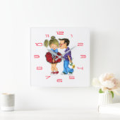 かわいいカップルの時計 スクエア壁時計 (ホーム)