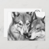 かわいいカップルの狼の動物の恋ハート ポストカード (正面/裏面)