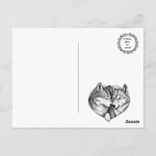 かわいいカップルの狼の動物の恋ハート ポストカード (裏面)
