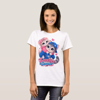 かわいいカップルの猫キスTシャツ、愛猫家ギフト Tシャツ
