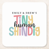 かわいいカップルの赤ちゃんシャワー、小さな人間しんちゃん スクエアペーパーコースター (正面)