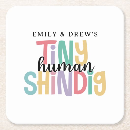かわいいカップルの赤ちゃんシャワー、小さな人間しんちゃん スクエアペーパーコースター (正面)