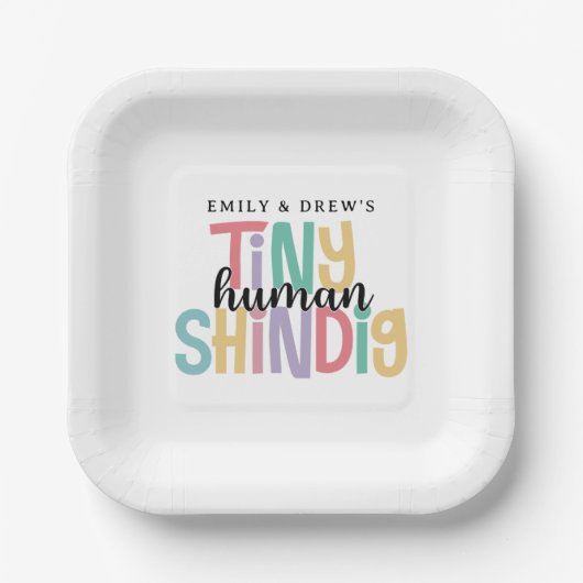 かわいいカップルの赤ちゃんシャワー、小さな人間しんちゃん ペーパープレート (正面)