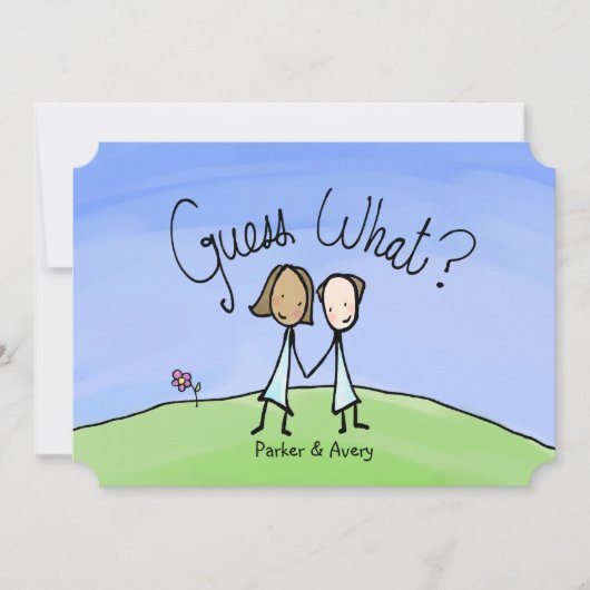 かわいいカップルの2つの花嫁が何の発表を推測 案内状 (正面)