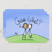 かわいいカップルの2つの花嫁が何の発表を推測 案内状 (正面/裏面)