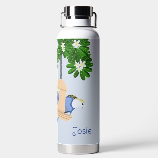 かわいいカップルよくはしゃぐのRosellas名前を追加 ウォーターボトル (背面)