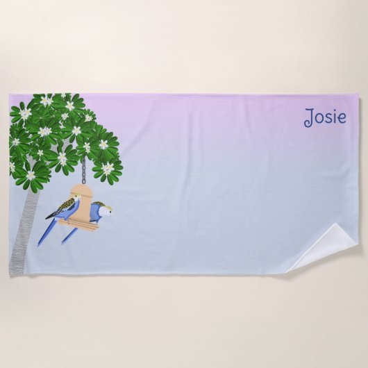 かわいいカップルよくはしゃぐのRosellas名前を追加 ビーチタオル (正面)