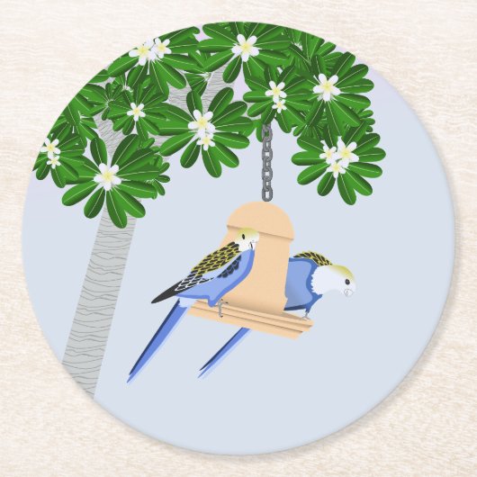 かわいいカップルよくはしゃぐパロッツロセラス ラウンドペーパーコースター (正面)