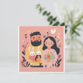 かわいいカップルイラストのイースター ホリデーカード (スタンド正面)