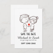 かわいいカップルイラストの結婚式招待状「Save the Date」 セーブザデート (正面/裏面)