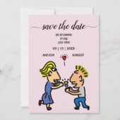 かわいいカップルカラフルオリジナル漫画アートワークカード 招待状 (正面)