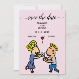 かわいいカップルカラフルオリジナル漫画アートワークカード 招待状