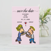 かわいいカップルカラフルオリジナル漫画アートワークカード 招待状 (スタンド正面)