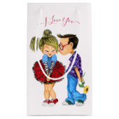 かわいいカップルギフトバッグのテキスト - 愛してる スモールペーパーバッグ (裏面)