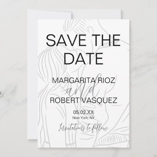 かわいいカップルスクリプトのSave the Date 招待状 (正面)