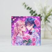 かわいいカップルパーソナライズされたアニメバレンタインデー カード (スタンド正面)