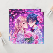 かわいいカップルパーソナライズされたアニメバレンタインデー カード (正面/裏面インサイチュ)