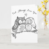 かわいいカップルフクロウはいつもあなたを愛している カード (黄色い花)