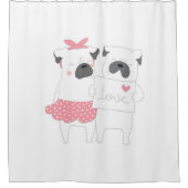 かわいいカップルフランスののブルドッグの愛 |犬の恋人 シャワーカーテン (正面)