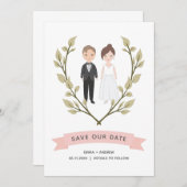 かわいいカップルモダンポートレート日付カードを保存 (正面/裏面)