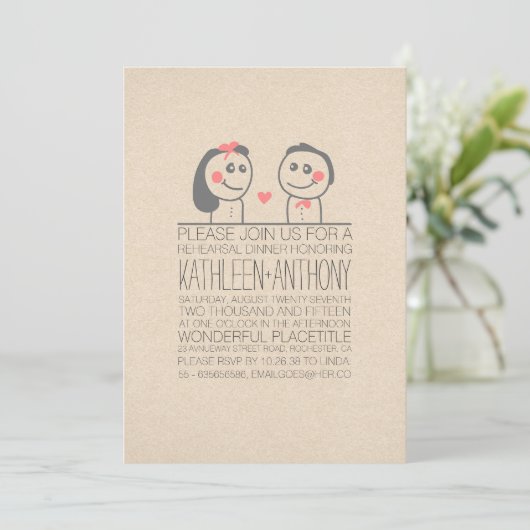 かわいいカップルモダンリハカジュアルーサルディナー招待状 招待状 (スタンド正面)