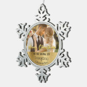 かわいいカップル写真初めてのクリスマスラグジュアリーゴールデン スノーフレークピューターオーナメント (右)