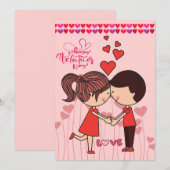 かわいいカップル愛ハッピー バレンタインデー カード (正面/裏面)