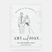 かわいいカップル白ミニマル結婚リスト アクリルサイン (正面)