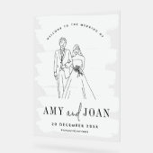 かわいいカップル白ミニマル結婚リスト アクリルサイン (傾斜)