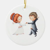 かわいいカップル結婚クリスマス セラミックオーナメント (正面)