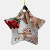 かわいいカップル豪華なフォトゴールデンブラウン文字 セラミックオーナメント (正面)