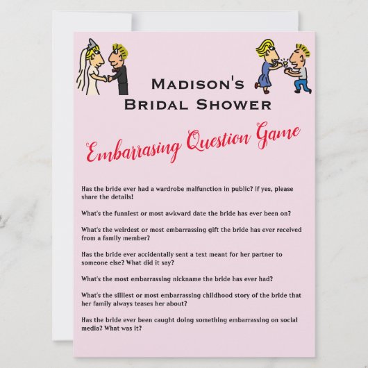かわいいカップル✨おもしろいブライダルシャワーゲーム 招待状 (正面)