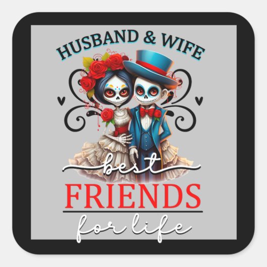 かわいいカップル スカル スクエアシール (正面)