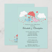 かわいいカップル ラブバード ベビーシャワー 招待状 (正面/裏面)