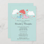 かわいいカップル、鳥の赤ちゃんシャワーが大好き 招待状 (正面/裏面)