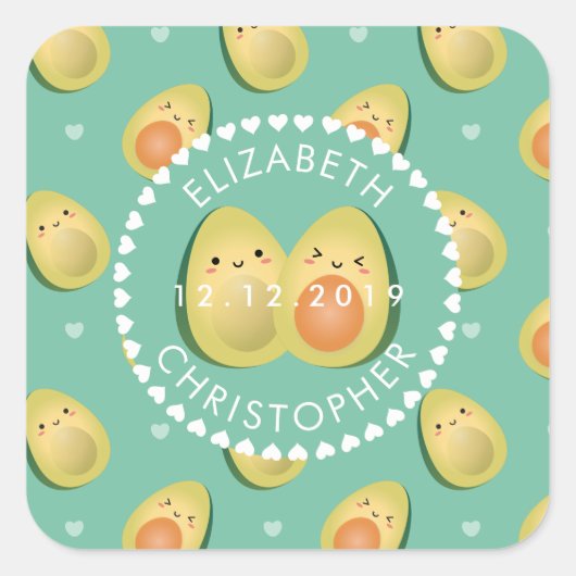 かわいいカップルavcudleアボカドスおもしろい結婚式の引き出物 スクエアシール (正面)