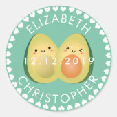 かわいいカップルavcudleアボカドスおもしろい結婚式の引き出物 ラウンドシール (正面)