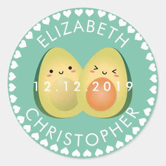 かわいいカップルavcudleアボカドスおもしろい結婚式の引き出物 ラウンドシール (正面)