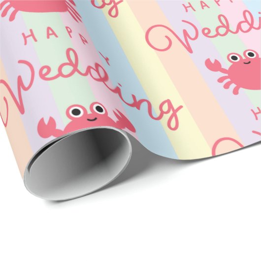 かわいいカニたちと一緒に楽しむ、夏の海の生き物たちのウェディング ラッピングペーパー (ロールコーナー)