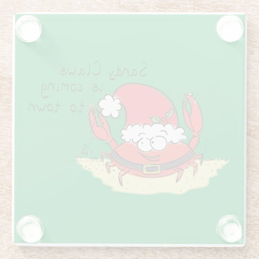 かわいいカニのクリスマスおもしろいホリデーサンタカートゥー ガラスコースター (裏面)