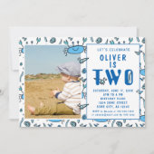 かわいいカニの動物シェルボーイ写真第2誕生日 招待状 (正面)