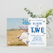 かわいいカニの動物シェルボーイ写真第2誕生日 招待状 (スタンド正面)