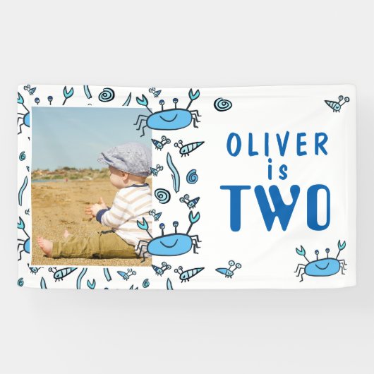 かわいいカニの動物シェルボーイ写真第2誕生日 横断幕 (横)