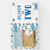 かわいいカニの動物シェルボーイ写真第2誕生日 横断幕 (縦)