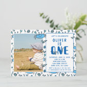 かわいいカニの動物シェルボーイ写真1歳の誕生日 招待状 (スタンド正面)