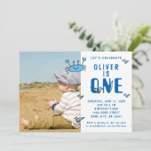 かわいいカニの動物シェルボーイ写真1歳の誕生日 招待状 (スタンド正面)