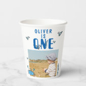 かわいいカニの動物シェルボーイ写真1歳の誕生日 紙コップ (裏面)