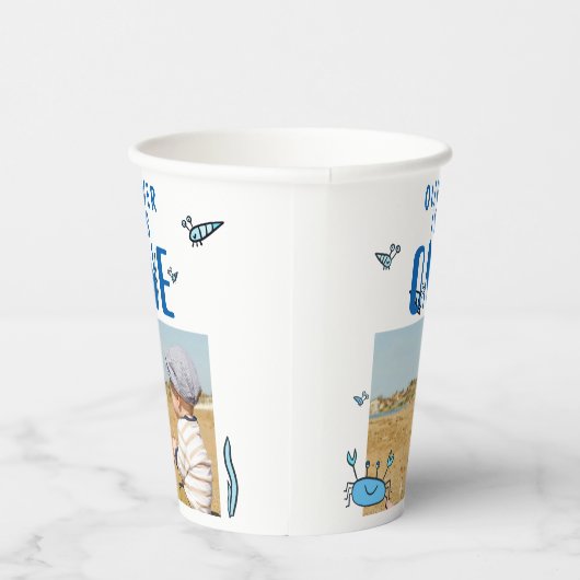 かわいいカニの動物シェルボーイ写真1歳の誕生日 紙コップ (右)