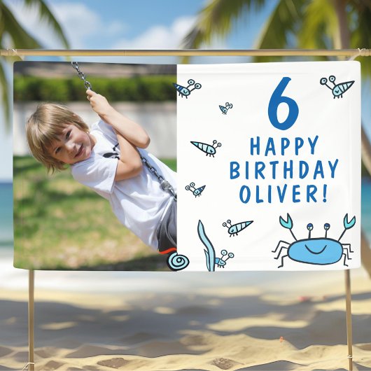 かわいいカニの動物少年フォトバースデーパーティー 横断幕