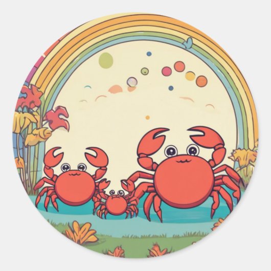 かわいいカニの家族 ラウンドシール (正面)
